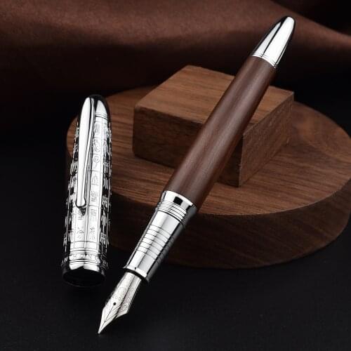Hongdian 6016 Natural Wood Fountain Pen Beautiful Oracle Cap EF/F Nib Retro Brown Wooden Office Business Writing Ink Gift Pen