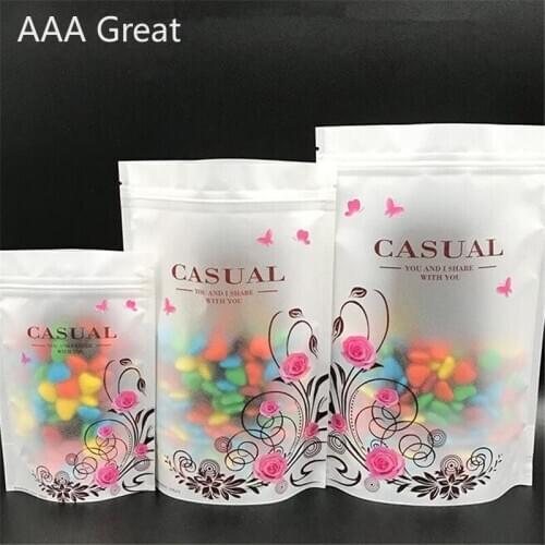 100Pcs/Lot Zip Lock Plastic Bags Food Stand Up Pouch With Zipper Packaging Plastic Bags Transparent Matte Flowers Storage Gifts