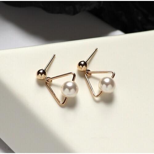 Ruifan Triangle Shape Pearl Earrings for Women Rose/White Gold Color 925 Silver Stud Earrings with Pearls Student Jewelry YEA176