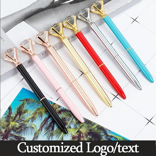Big Carat Diamond Crystal Gem Ballpoint Pen Wedding Office Metal Roller Ball Pens School Stationery Customized Logo gift