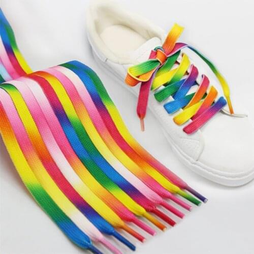 1Pair trendy Colorful Laces Rainbow Gradient Print Flat Canvas Shoe Lace Shoes Casual Chromatic Colour Shoelaces 80cm/100cm
