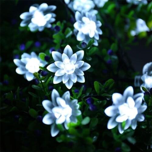 Solar Powered Lotus String Lights Outdoor 7-10M Light String Fairy Garland Light Decorative Lighting for Garden Fence Decoration