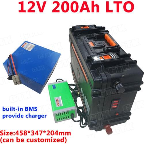 Waterproof IP67 12v 200Ah Lithium titanate 12v LTO battery pack fast charge with BMS for solar energy/boat motors+10A Charger
