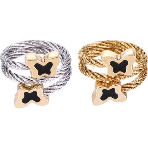 Chran Charm Animal Design Butterfly Rings Fashion Stainelss Steel Cable Couple Rings for Women