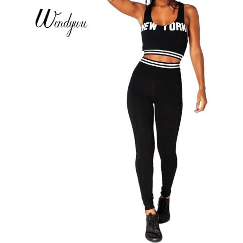 Wendywu New Hot White Striped Mid Waist Stretch Black Bodycon Long Leggings for Women
