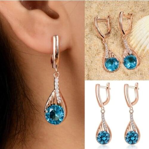 YLWHJJ new women Elegant Tear Drop Rhinestone Earrings Geometric shape girl blue crystal fashion jewelry
