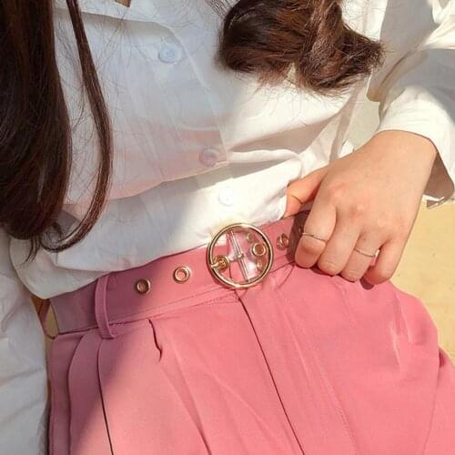 Women Belts Cute Transparent Waistband Unfading Adjustable Square Heart Circle Shaped Buckle Belts Lady Pin Buckle Trouser Belt