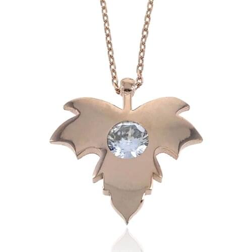White Zircon Stone Rose 925 K Silver Leaf Lady 'S Necklace