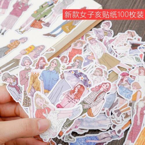 100pcs/pack cute Girls stickers Diary Stickers Scrapbooking Decoration Paper Stationery DIY Sticker School Supply waterproof