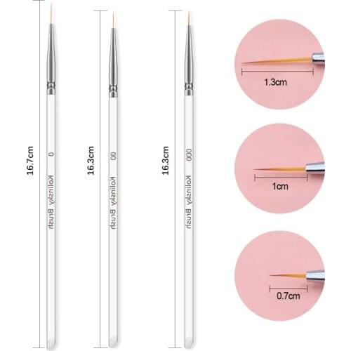 3Pcs/set Kolinsky Gel Nail Art Line Painting Brushes Crystal Acrylic Thin Liner Drawing Pen Nail Art Manicure Tools Set