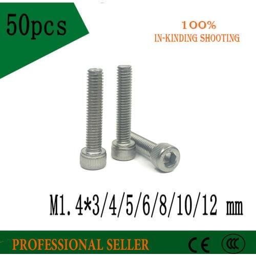 50PCS M1.4*3/4/5/6/8/10/12 Sus304 Stainless Steel Hexagon Socket Head Cap Screw / Model Auto Diy Screw