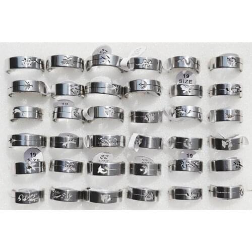 Yingwu 50Pcs Lot Fashion Openwork Pattern Stainless Steel Men Rings Mixed Lots Wholesale Mens Jewelry Bulks Packs