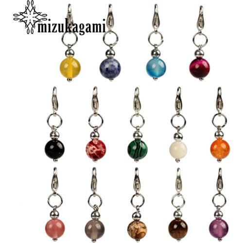 8mm 12pcs/lot Natural Stone Pendant Round Ball Floating Birthstone Charms Lobster Clasp For DIY Living Memory Locket Accessories