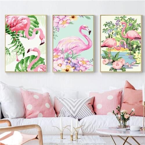 Abstract flamingo diy 5d diamond painting full square round drill diamond embroidery mosaic triptych diy craft supplies AA2654
