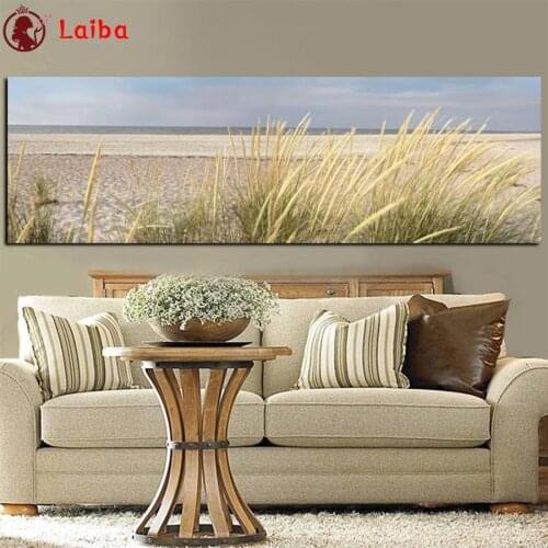 Diamond Painting Large size, beach reed landscape 5d Diamond Embroidery Full Display Diamond Mosaic Cross Stitch Decoration
