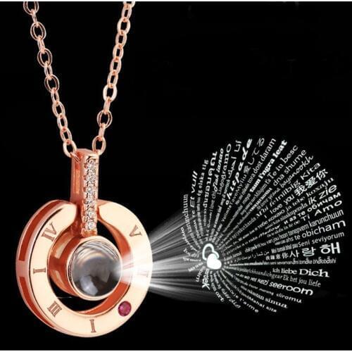 ATTRACTTO Round Gold Necklaces 100 Languages I Love You Necklaces&Pendants For Women Chain Memory Projection Necklace SNE190182