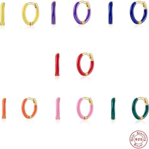 BOAKO 925 Sterling Silver European Neon Pink Purple Enamel Hoop Earrings For Women Luxury Circle Round Earring Pendientes Jewel