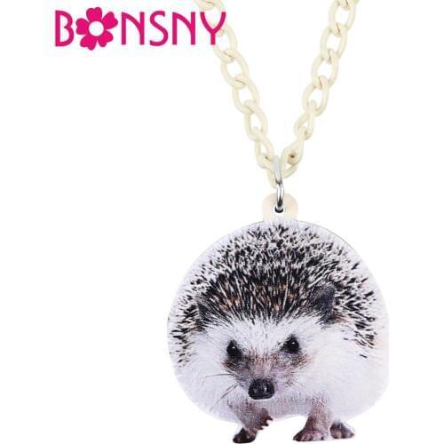 Bonsny Acrylic Cute Gray Hedgehog Pendant Necklace Chain Choker Fashion Pet Jewelry For Women Girls Charms Lots Party Gift