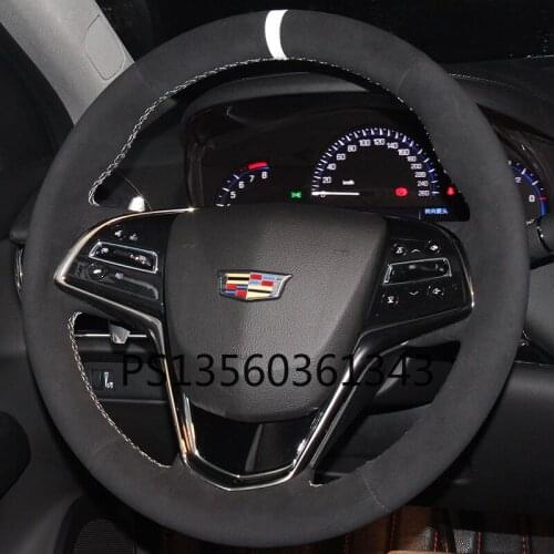 For Lincoln steering wheel cover MKX For Cadillac SRX XT4 hand-sewn leather modified grip cover
