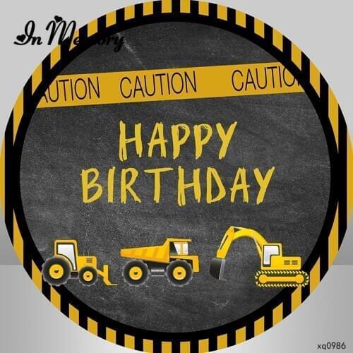 InMemory Round Construction Party Background For Boys Birthday Photography Banner Decor Circle Backdrop Dump Truck Photo Studio