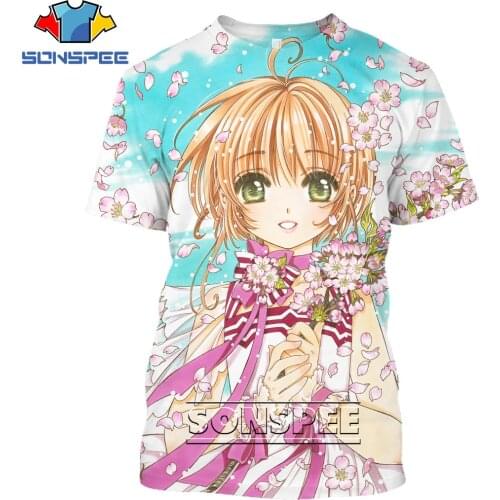 SONSPEE 3D Print Men Women T-shirt Cardcaptor Sakura Anime T Shirt Summer Casual Vintage Short Sleeve Pullover Mens Tshirts