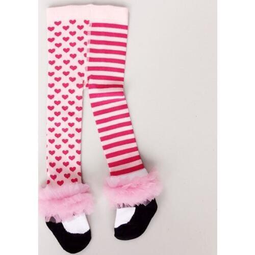 Cotton Lace Infant Tights Baby Clothing Girls Fashion Red Striped With Bow Heart Printed 0-36 Toddler Newborn Girl Pantyhose