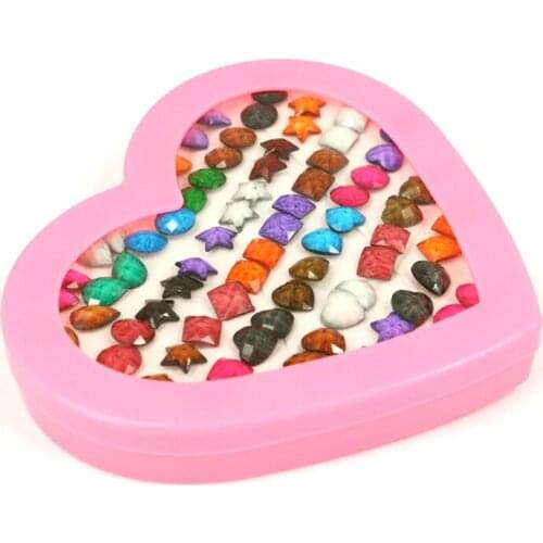 ISINYEE 36 Pairs/set Fashion Small Acrylic Geometric Stud Earrings Sets For Women Kids Girls Trendy Star Round Heart Jewelry
