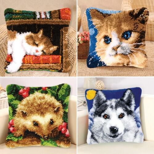 Cat Latch Hook Cushion Knooppakket Smyrna Button Package Knoop kussen Button Pad Package Knoopkussen Pakket Klink Haak Kussen