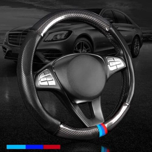 Leather Sport Car Steering Wheel Cover Sports Steering Wheel High-Grade Leather Set M Color 38cm for All Car Steering