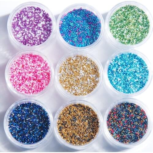 Colorful Mixed Glass Caviar Tiny Beads Nail Art Rhinestones Mini Gel Polish 3D Nail Art Round Ball For Nail Decorations DIY