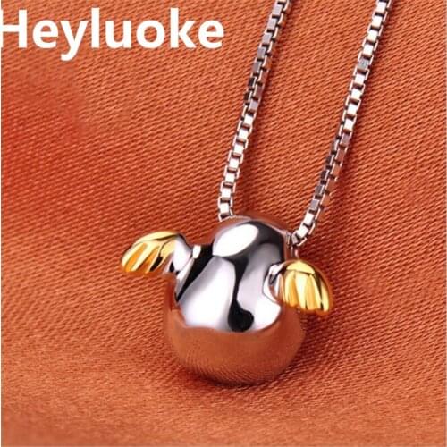 2020 Hot Tibetan Silver Funny cute New promotion Golden Wings Angel Egg box chain Necklace Pendant For Women Fashion Jewelry