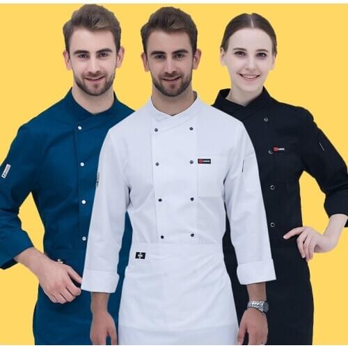Chef Jacket Long Sleeves Restaurant Uniform Chef Jacket Coat Kitchen Work Wear Catering Cook Bakery Uniform Pocket Clothes AS367