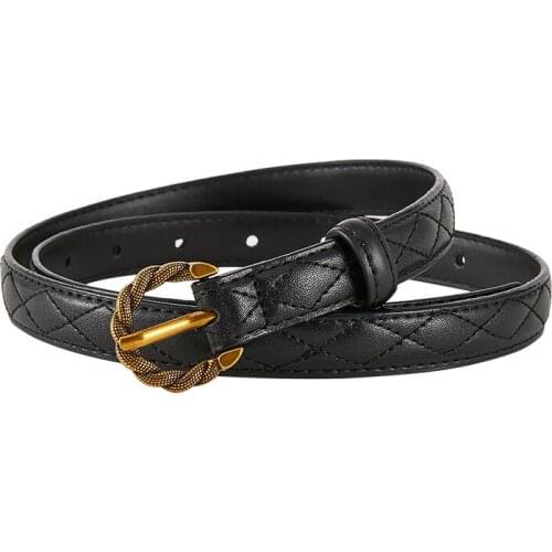 Fashion Rhombus Pattern Cowhide Waist Belt Vintage Zinc Alloy Buckle Waistband Female Slim Belt Jean Dress Split Leather Belt