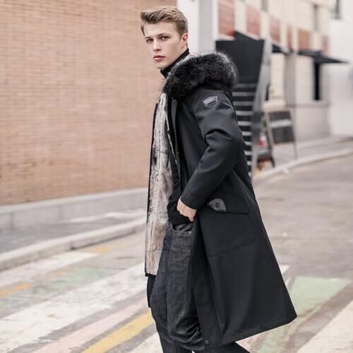 Parka Mens Winter Goose Down Jacket Real Rabbit Fur Coat Hooded Raccoon Fur Collar Warm Parkas Men 2020 1916 KJ3112