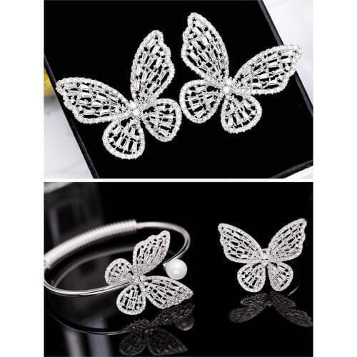 SINZRY creative cubic zircon butterfly earring ring jewelry sets 3pcs per set