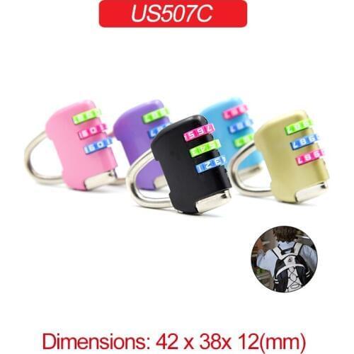 1PCS 3 Digit Password Padlock Colorful Password Wheel Backpacks Luggage Zipper Bags Padlock US507C