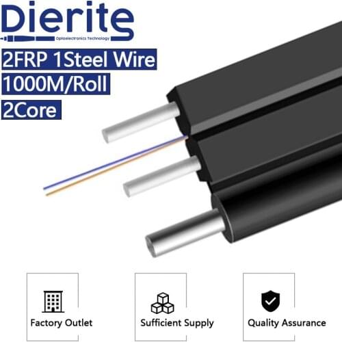 Fiber Optic Drop Cable 1000m/Roll Single Mode Dual Core Outdoor G.657A1 LSZH Sheath 2Core 2FRP 1Steel Wire Optic FTTH Drop Cable