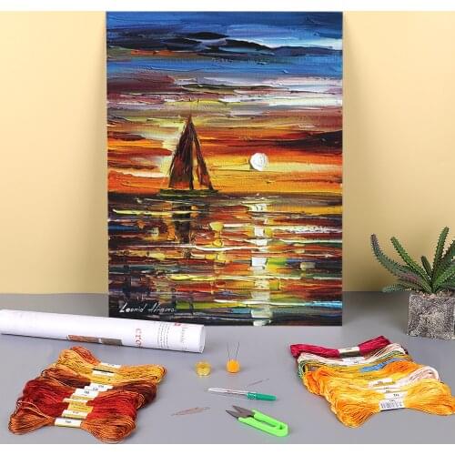 Sailing With The Sun Printed Water-Soluble Canvas 11CT Cross-Stitch Kit DIY Embroidery DMC Threads Handmade Stamped