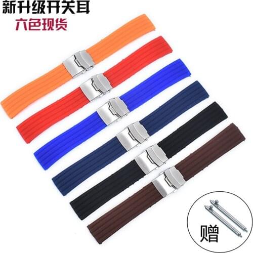 Silicone Watch Strap Replacement Rubber 18/20/22/24 mm Watch Band Stripe Pattern Bracelet Folding Stainless Steel Buckle Tool