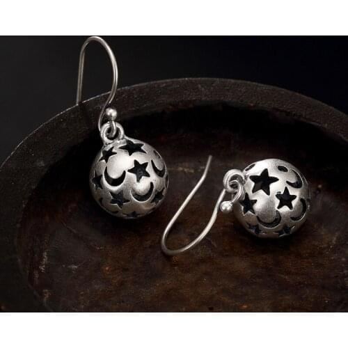Silver Hollow Out The Stars The Moon Ball Silver Restoring Ancient Ways Of High-grade Ladies Fine Earrings Earrings