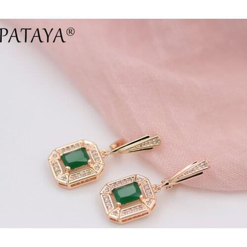 PATAYA New 585 Rose Gold 10 Colors Dangle Earrings For Women Square Natural Zircon Long Earring Fashion Wedding Jewelry brinco