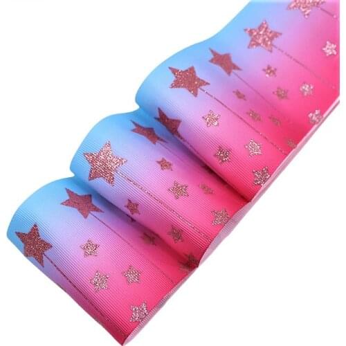 T.R Grosgrain Ribbon Rose Gold Glitter Stars printed ribbon for hair bows