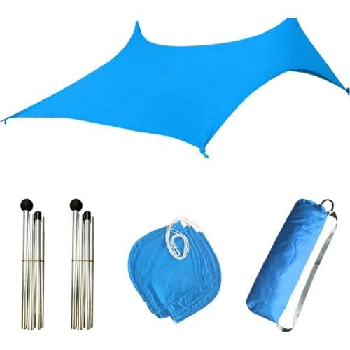 Beach Awning Tent Sun Shelter Umbrella 1 Canopy with 4 sand bags 2 Poles Anti UV Picnic Sunscreen Umbrella Fishing Tent