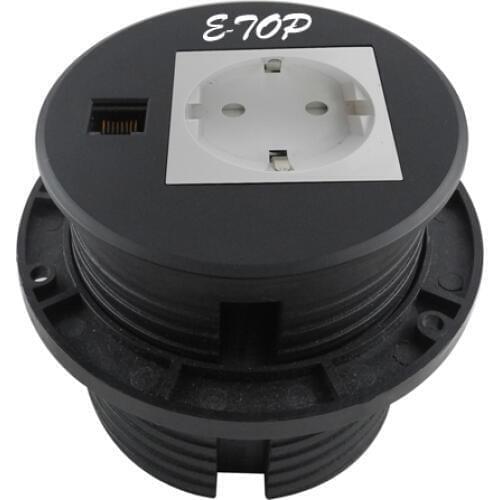 Build-in Desktop Grommet Power outlet Socket with 1 AC Plug outlet, 1 rj45 Network For Home Office Meeting Room Kitchen to Use