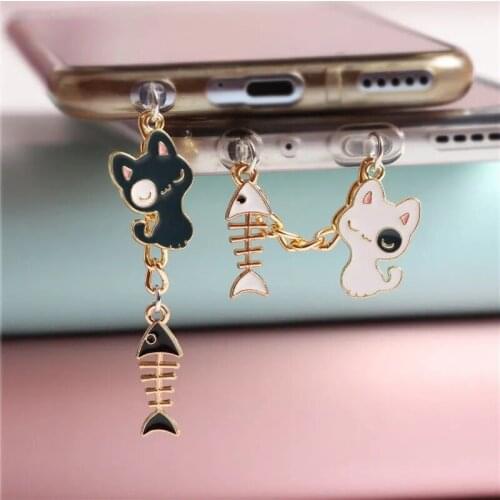 Charging Port Dust Plug Charm Kawaii Anti Dust Plug Black White Cat Cute Dust Protection Phone Charge Jack Stopper For iPhone