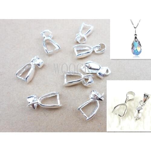 Free Shipping 50PCS Lot Size L 7*17MM Handmade Jewelry Findings 925 Stamped Silver colorBail Connector Bale Pinch Clasp Pendant