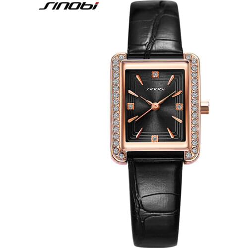 Sinobi New Elengant Women Watches Fashion Luxury Leather Rectangle Dial Japanese Quartz Movement Wristwatch Ladies Montre Femme