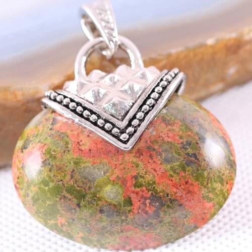 Women Jewelry Gift Natural Stone 40MM Cabochon Oval Bead Multicolor Unakite Epidote Pendant for Necklace 1Pcs K1146