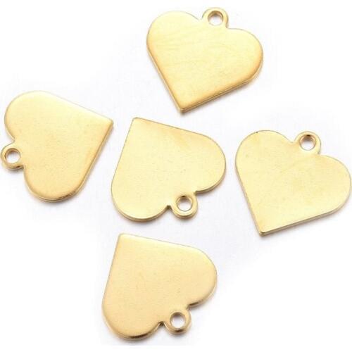 200pcs 304 Stainless Steel Golden Heart Pendants Blank Stamping Tag Pendant Necklace Luxury jewelry DIY making 15.5x16x1mm F80