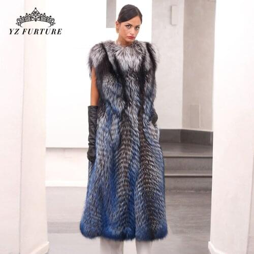2020 New Real Fur Coat Women O-Neck Female Fashion Winter Natural Sliver Fox Fur Vest Luxury Genuine Fur Jacket Outwear FC-226